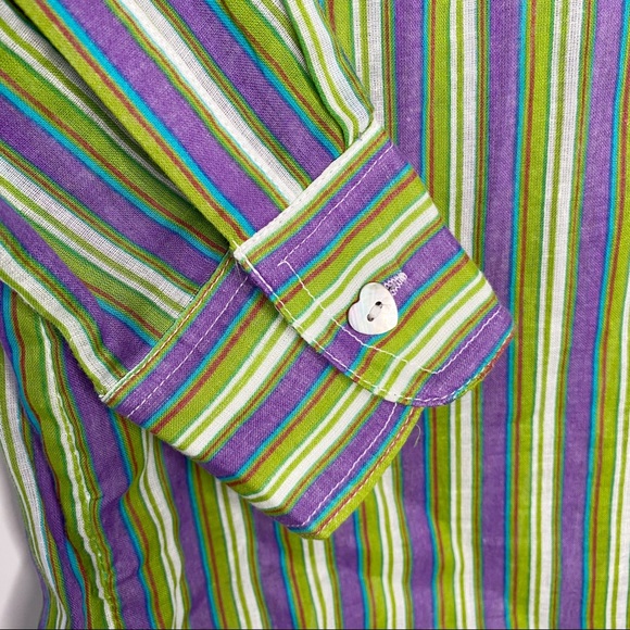 NEW SAM TY 100% Cotton Green/Purple Striped Button Down Top S - Picture 4 of 8